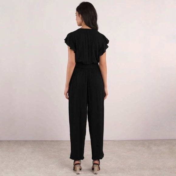 Free People Ruffle Your Feathers Deep V Flutter Sleeve Jumpsuit Black XS - Picture 3 of 13